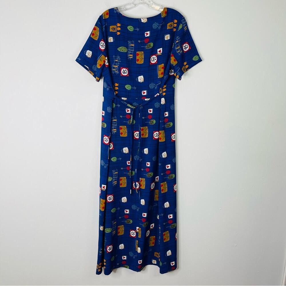 Vintage blue red novelty garden floral cottagecore maxi dress XL - Picture 6 of 6